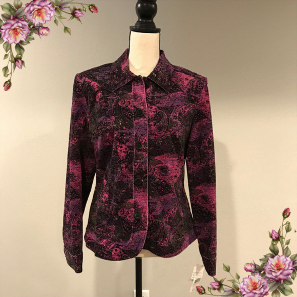 Women's Purple Black Patterned Velvet Blazer Jacket